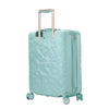 back view of textured mint green carry-on case