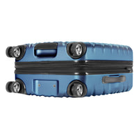 bottom wheels and bottom carry handle on twilight blue Mojave carry-on