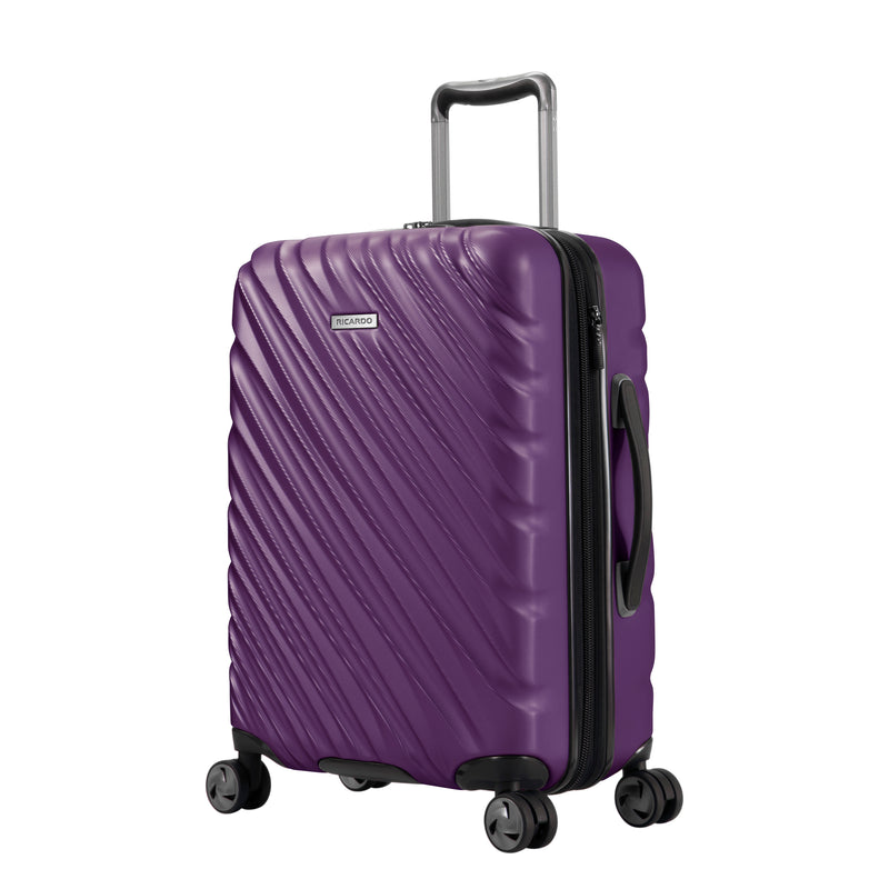 purple Ricardo Mojave carry-on hardside suitcase with diagonal groove texture