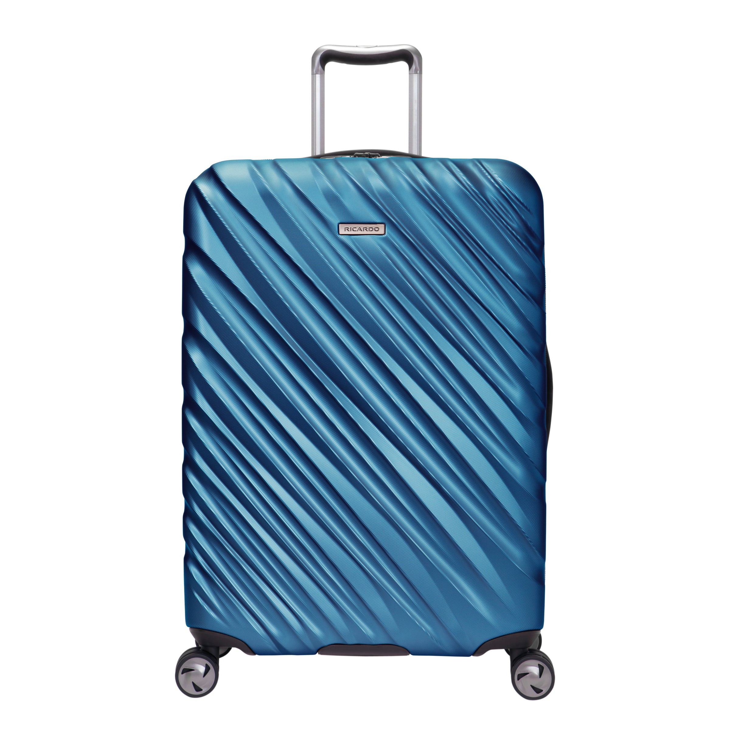 Mojave hardside luggage with textured diagonal grooves shown in Twilight Blue