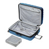 open blue Mojave suitcase with grey lining and a large grey packing cube